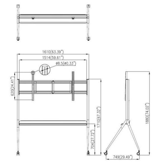 DS-D5ABKY2-B Mobile stand, Display and Control Interactive 86" Flat Panels