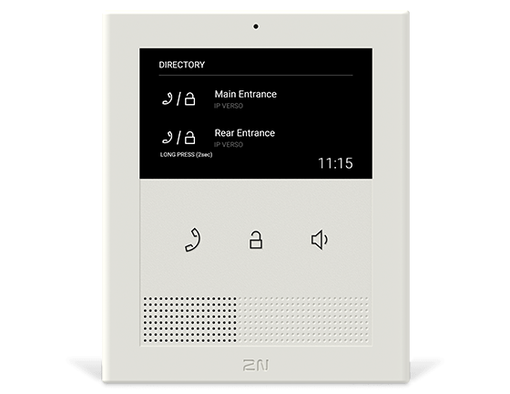 2N.9138511 2N, Clip, video intercom binnenpost met 4,3 inch kleurenscherm met een resolutie van 480x272 en 3 capacitieve knoppen. Geïntegreerde 2W luidspreker, PoE en bel input.