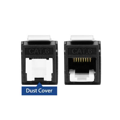 Keystone jack unshielded RJ-45 Tool Free, CAT6 Zwart, Dustcover