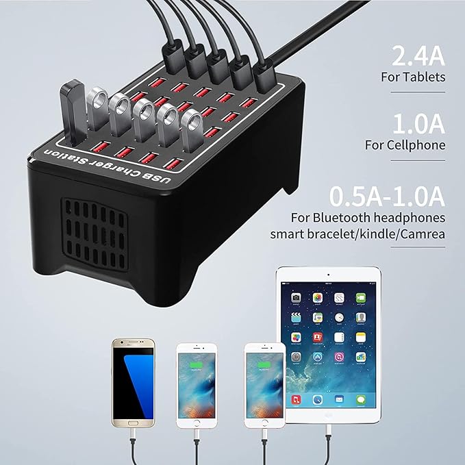 30-Poorts USB-Oplader, 150W/30A USB Smart Charger, 30-in-1 Desktop Charging Hub