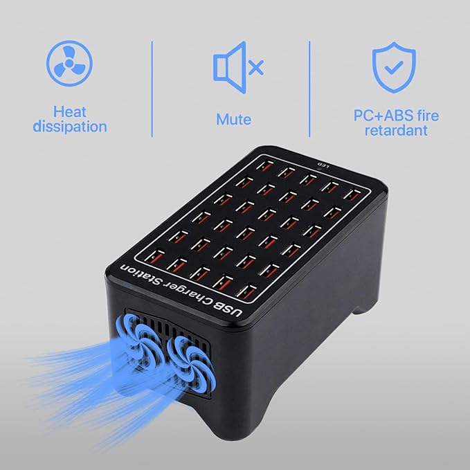 30-Poorts USB-Oplader, 150W/30A USB Smart Charger, 30-in-1 Desktop Charging Hub