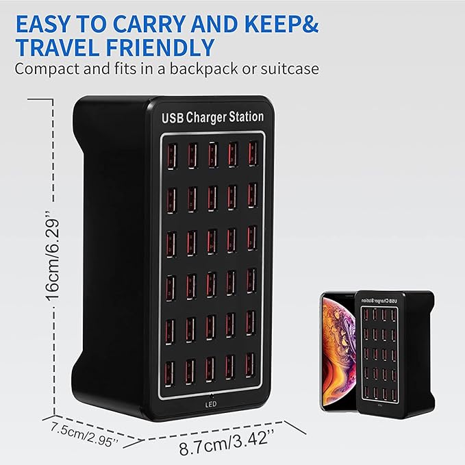 30-Poorts USB-Oplader, 150W/30A USB Smart Charger, 30-in-1 Desktop Charging Hub