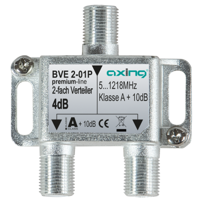 maxCoax BVE 2-01P 2-way splitter 4 dB, Class A (+10 dB) 5-1218 MHz Premium-line Hum-suppression and intermodulation-resistant Ghn